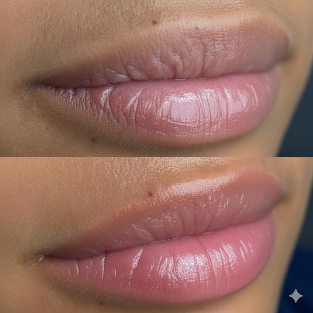 Hidratação Labial Foto de Lábios de pessoa hidratada e desidratada